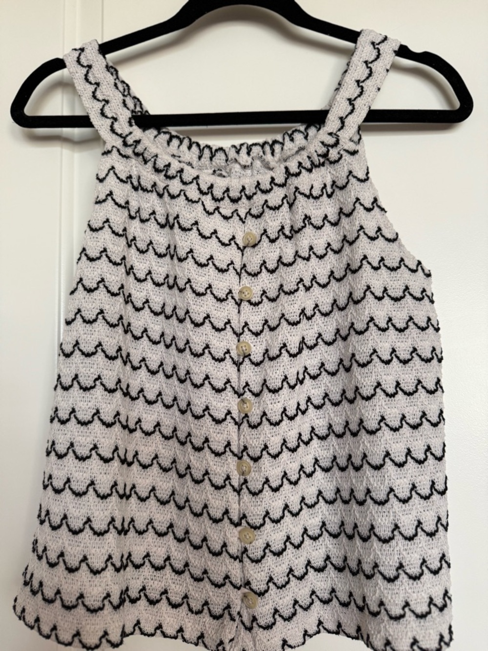 Madewell Black & White Textured Button-Front Tank Top
